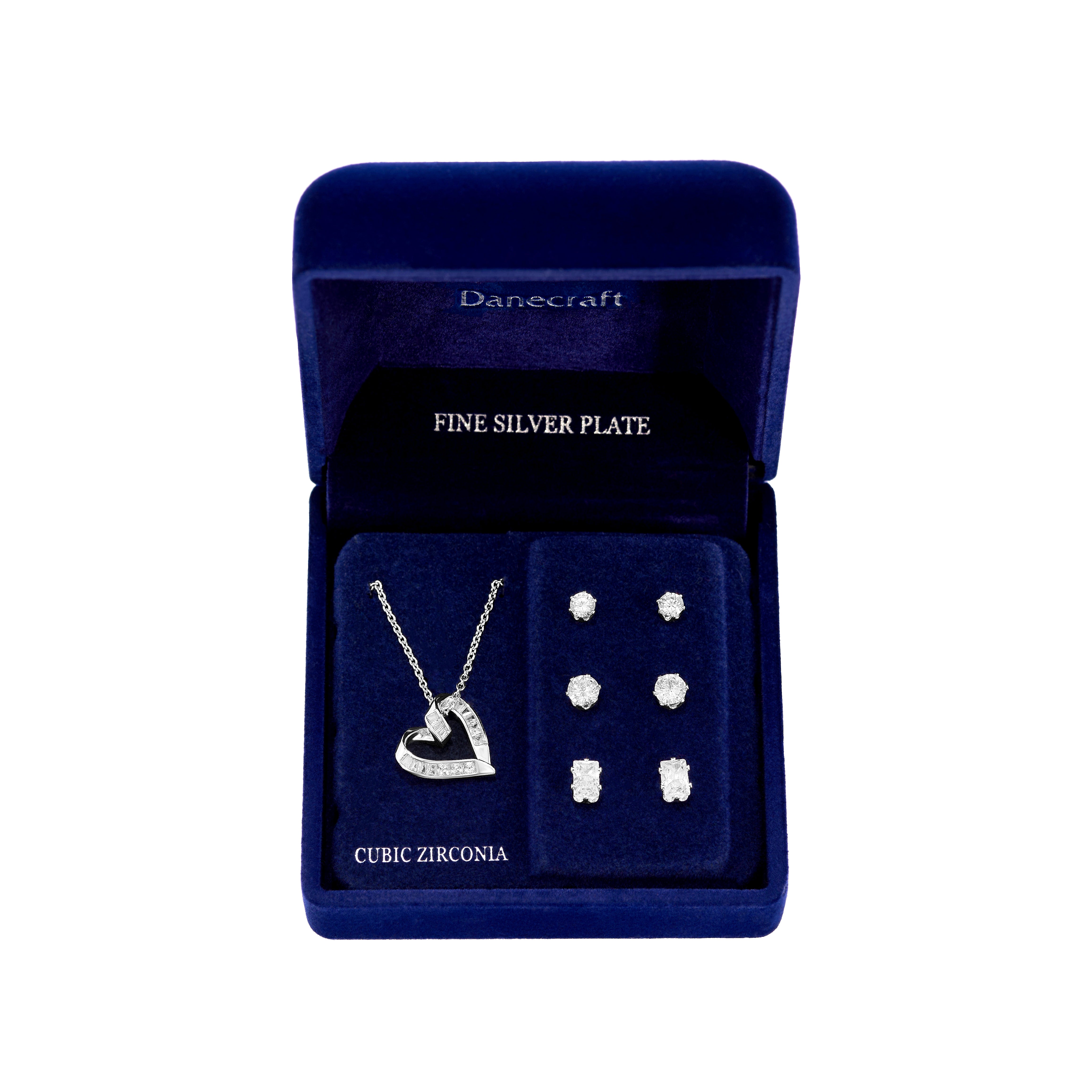 Danecraft Cubic Zirconia Heart Pendant Necklace & Earrings Set