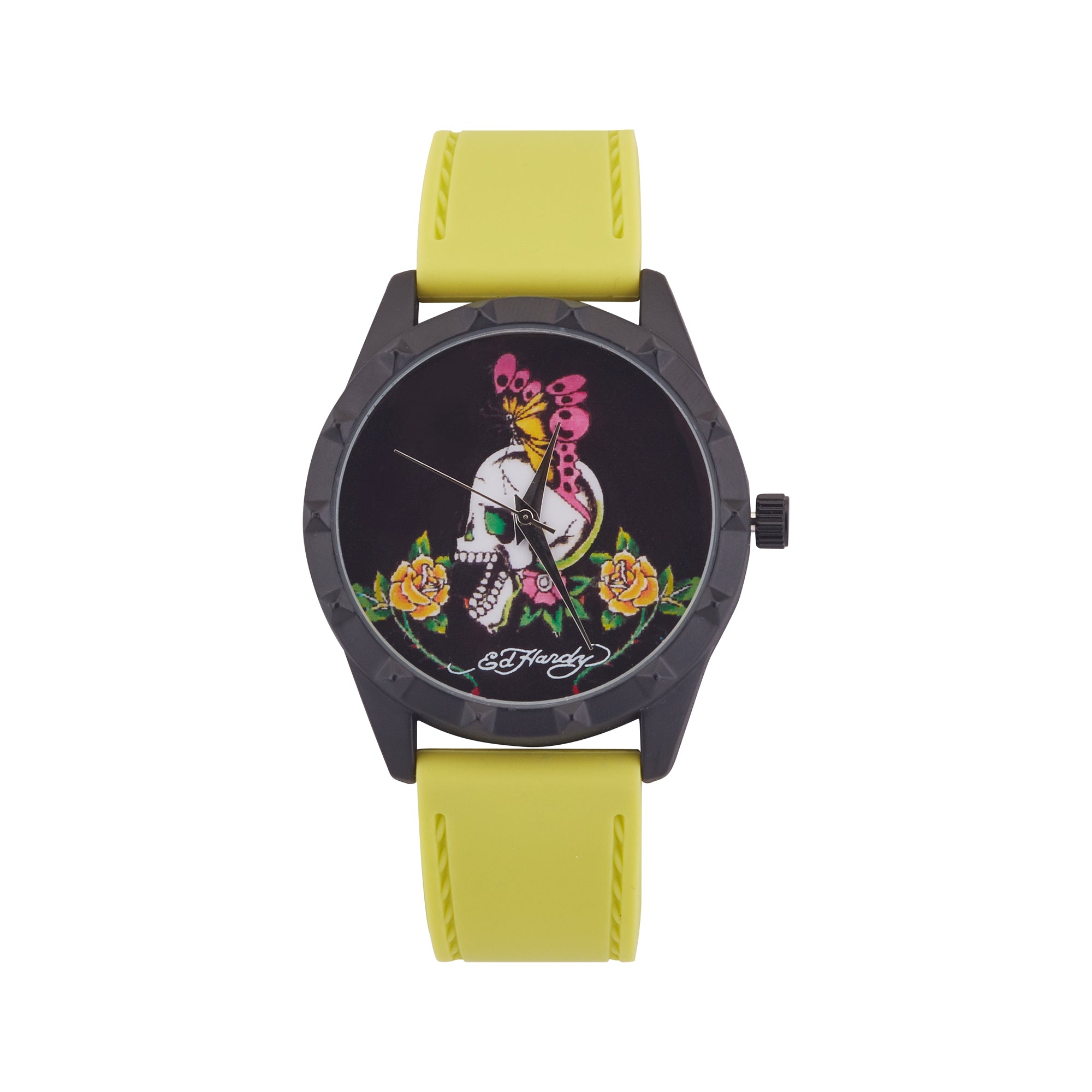 Ed Hardy Ladies Black/Lime Plain Watch Analog