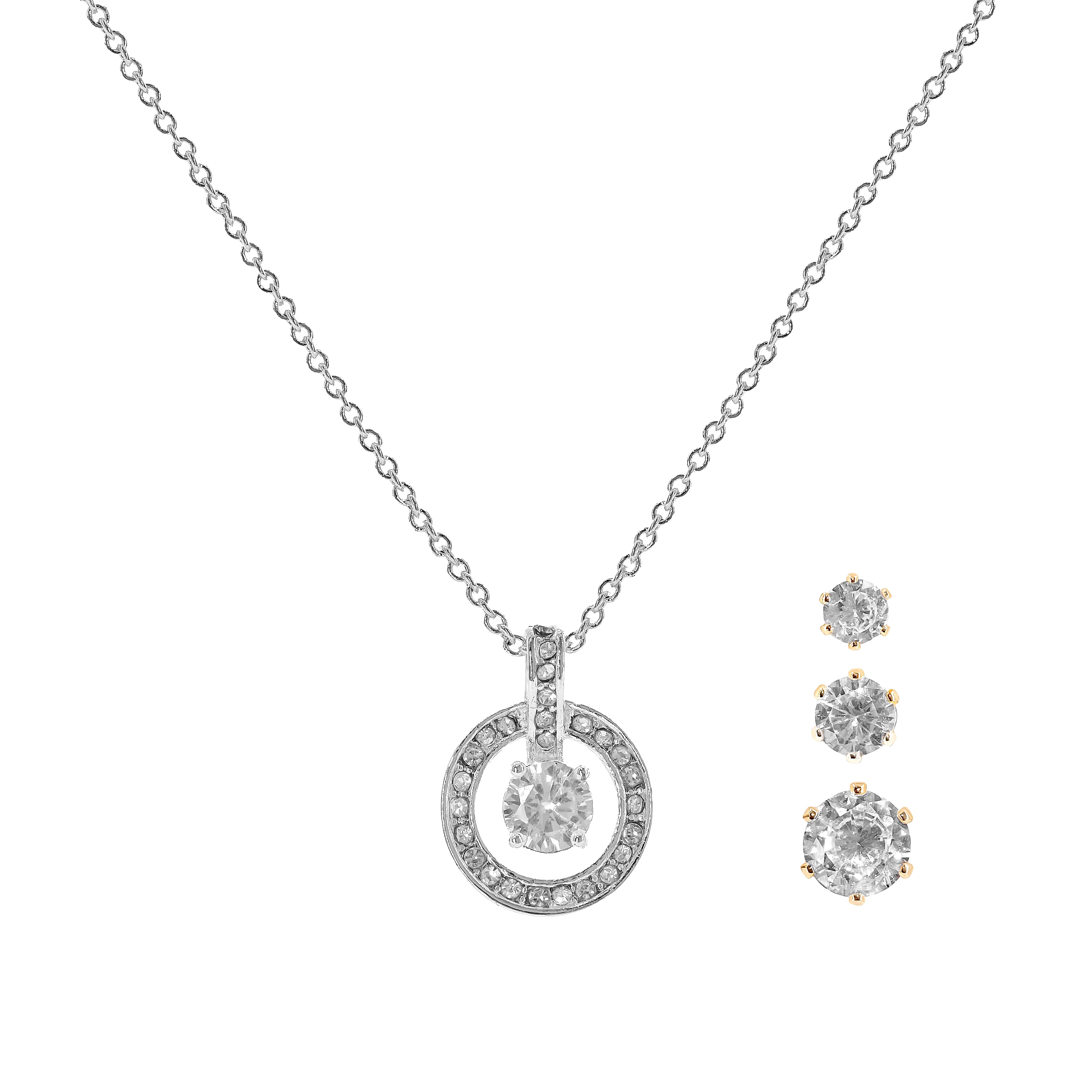 Danecraft Cubic Zirconia Pendant Necklace & Earrings Set