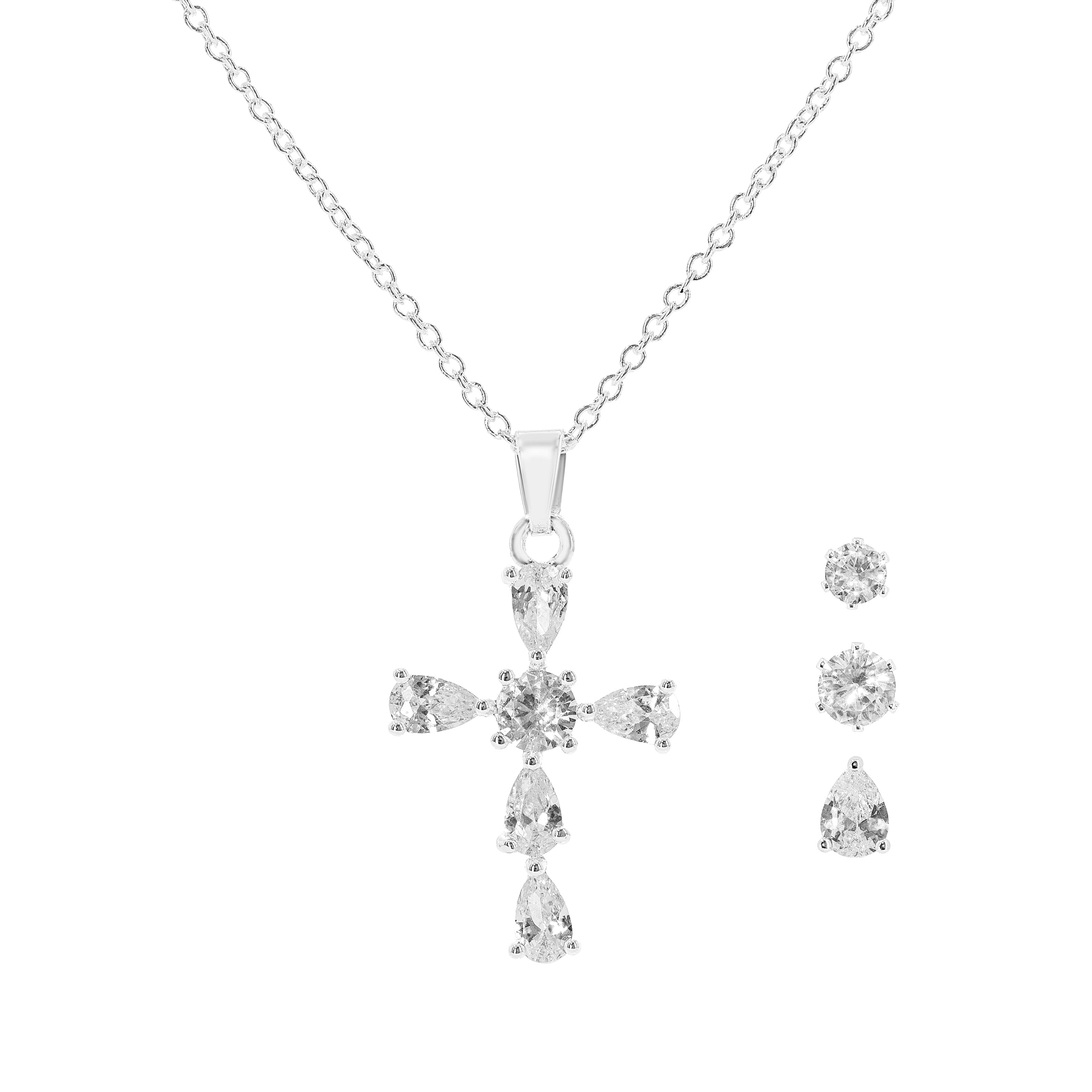 Danecraft Cubic Zirconia Cross Pendant Neckla ce & Earrings Set