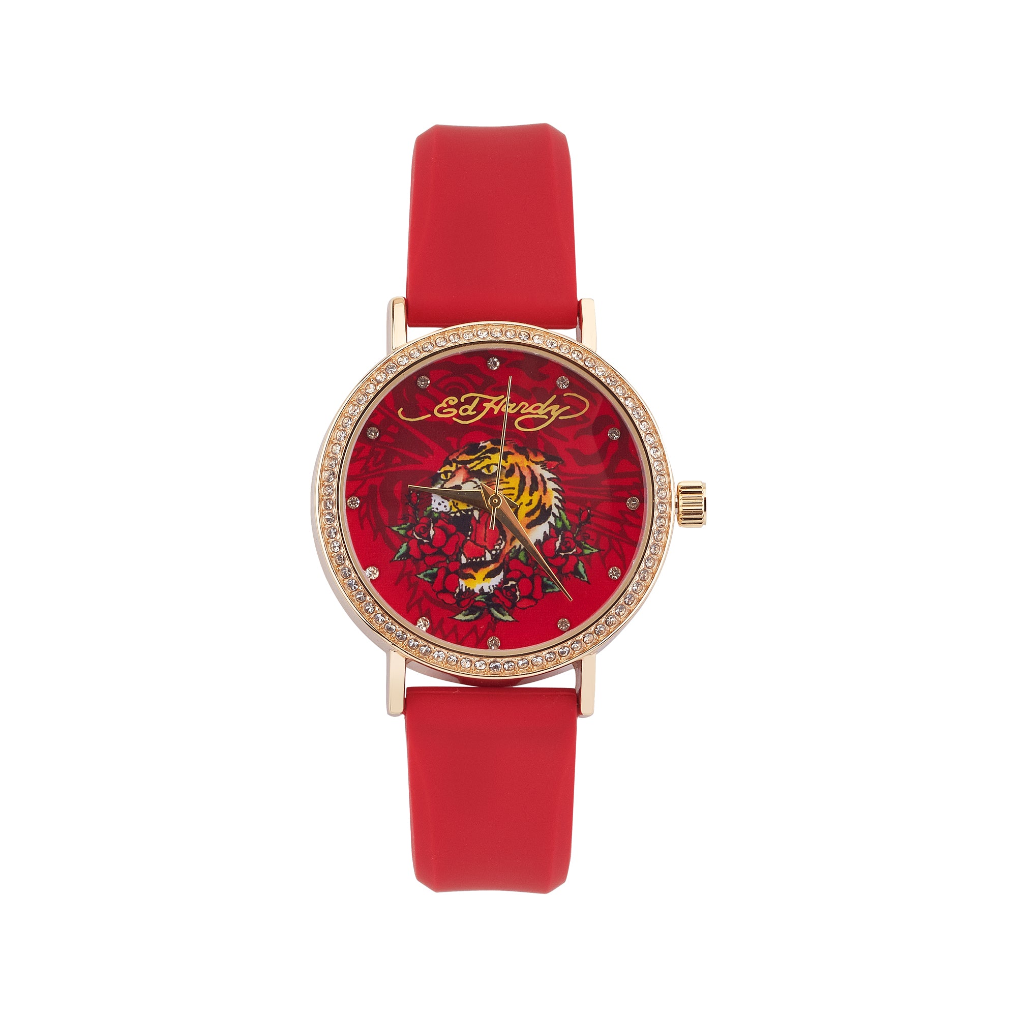 Ed Hardy Ladies Rubber Mul(Print)/Red Plain Analog Watch