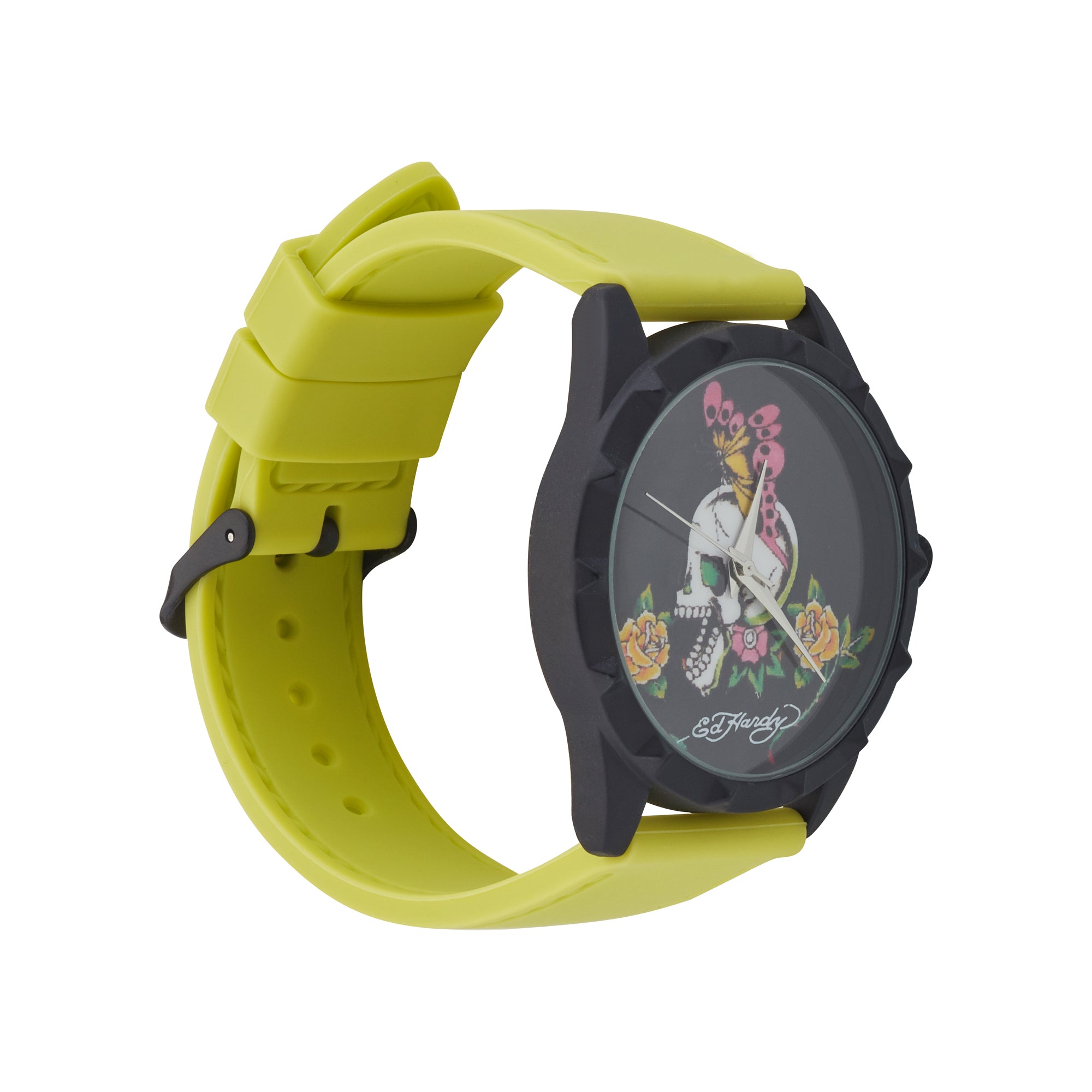 Ed Hardy Ladies Black/Lime Plain Watch Analog