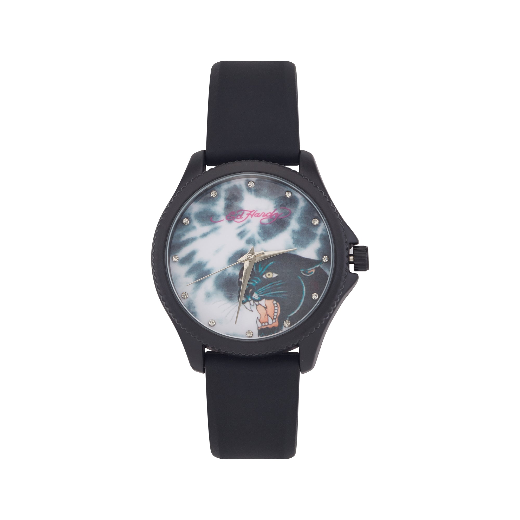 Ed Hardy Ladies Rubber Mul(Print)/Black Plain Analog Watch