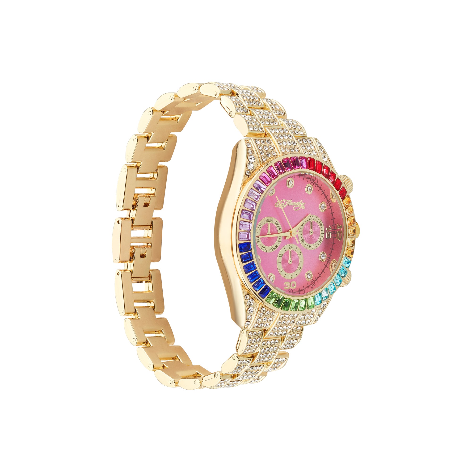 Ed Hardy Ladies Metal Fushia/Gold Plain Analog Watch