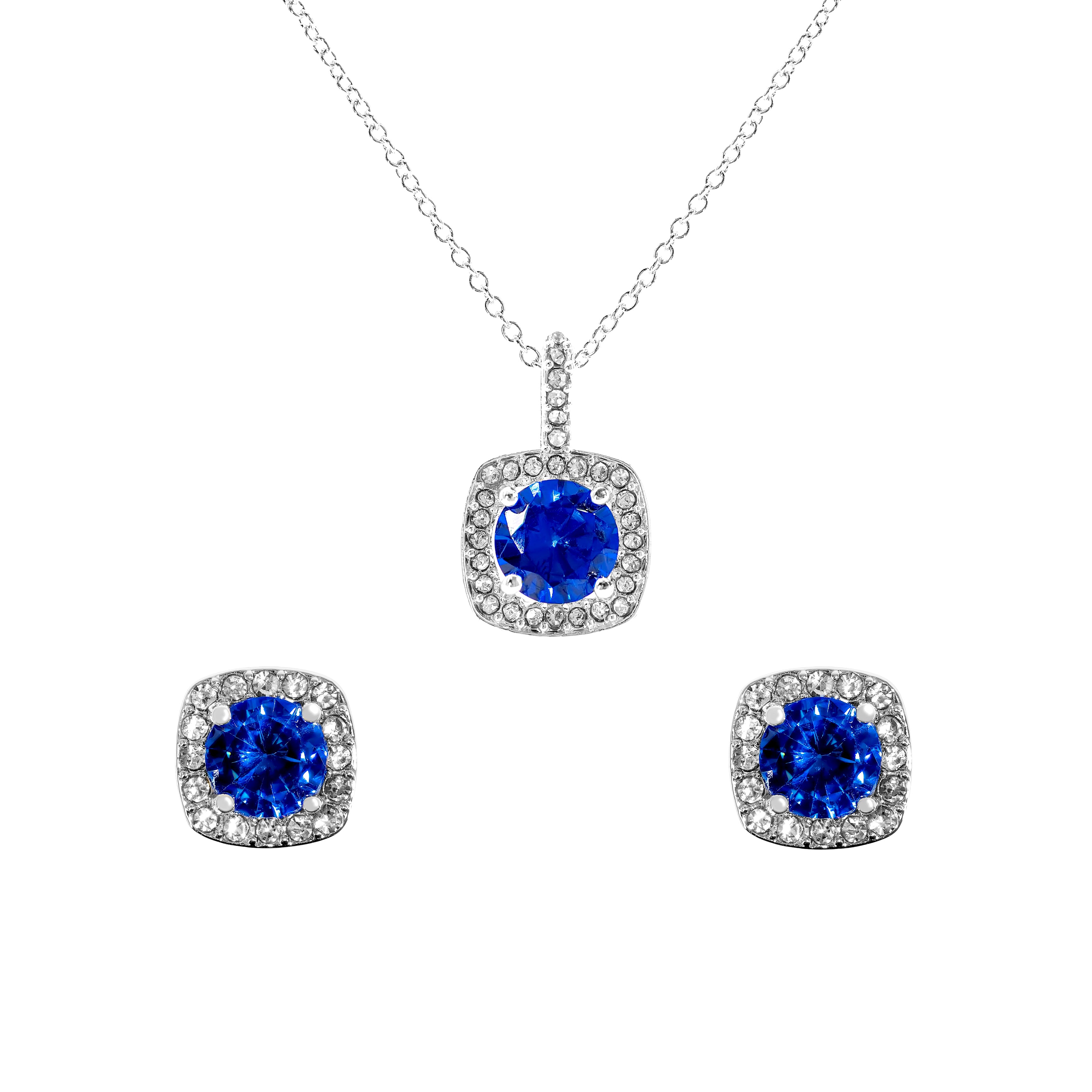 Danecraft Cubic Zirconia Cushoin Cut Pendant Necklace & Earrings Set