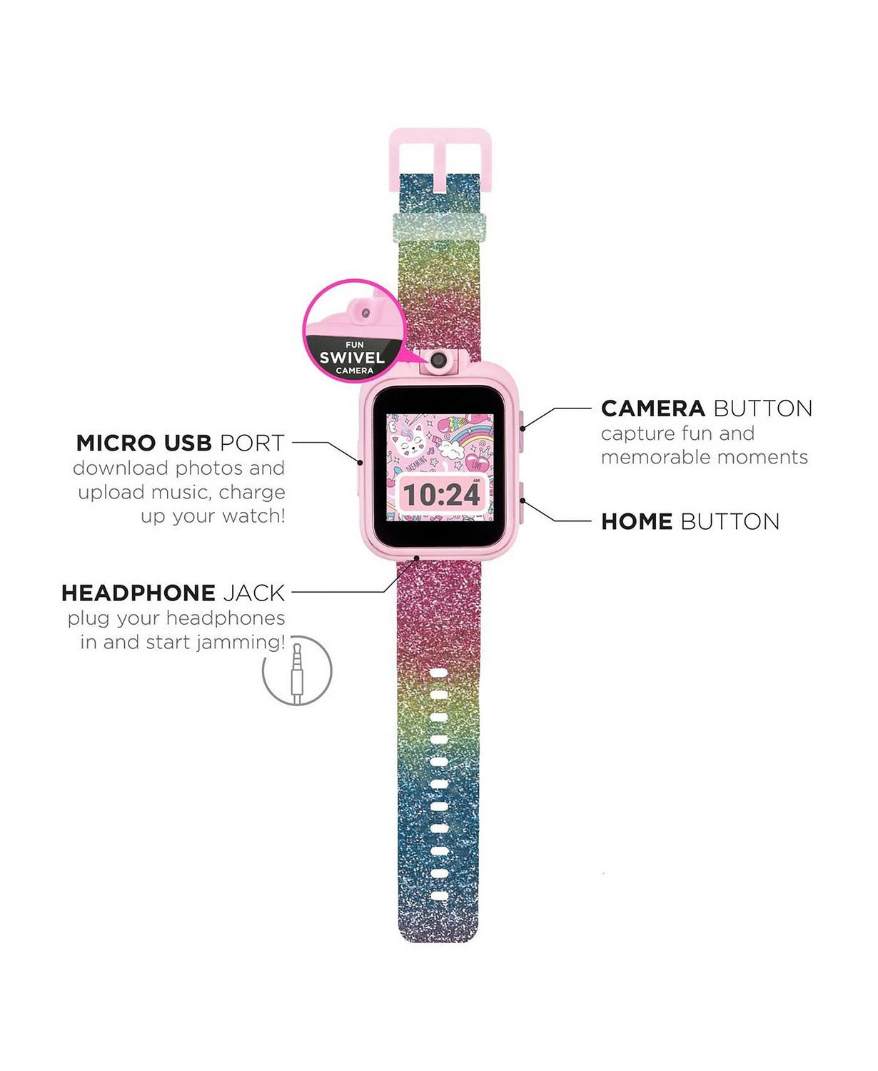 PlayZoom 2 Kids Smartwatch & Earbuds Set: Rainbow Glitter