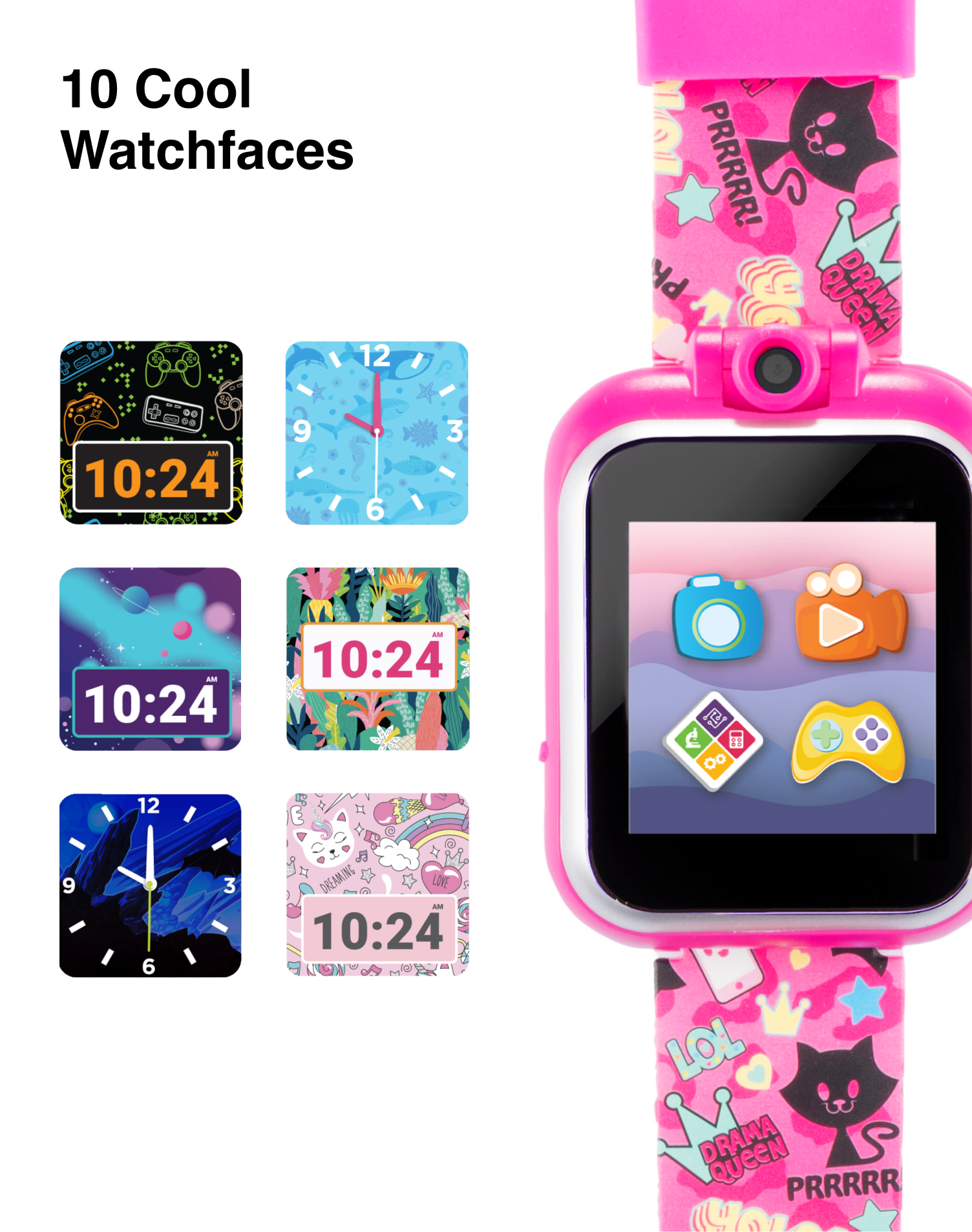 PlayZoom 2 Kids Smartwatch: Fuchsia Kitty Cats Print affordable smart watch