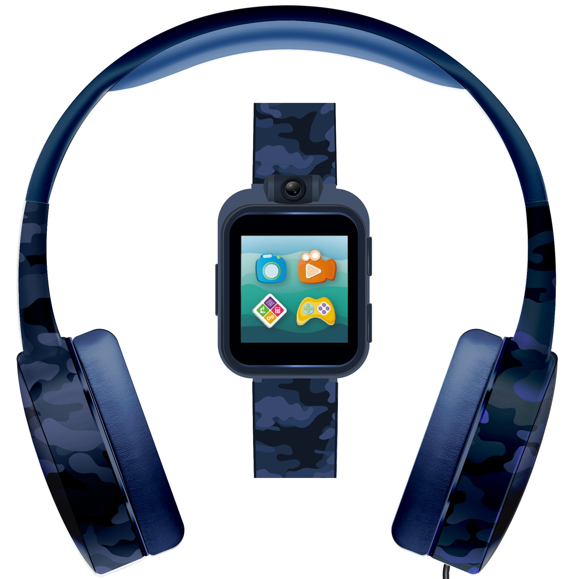 PlayZoom 2 Kids Smartwatch with Headphones: Blue Camouflage Print affordable smart watch with headphone