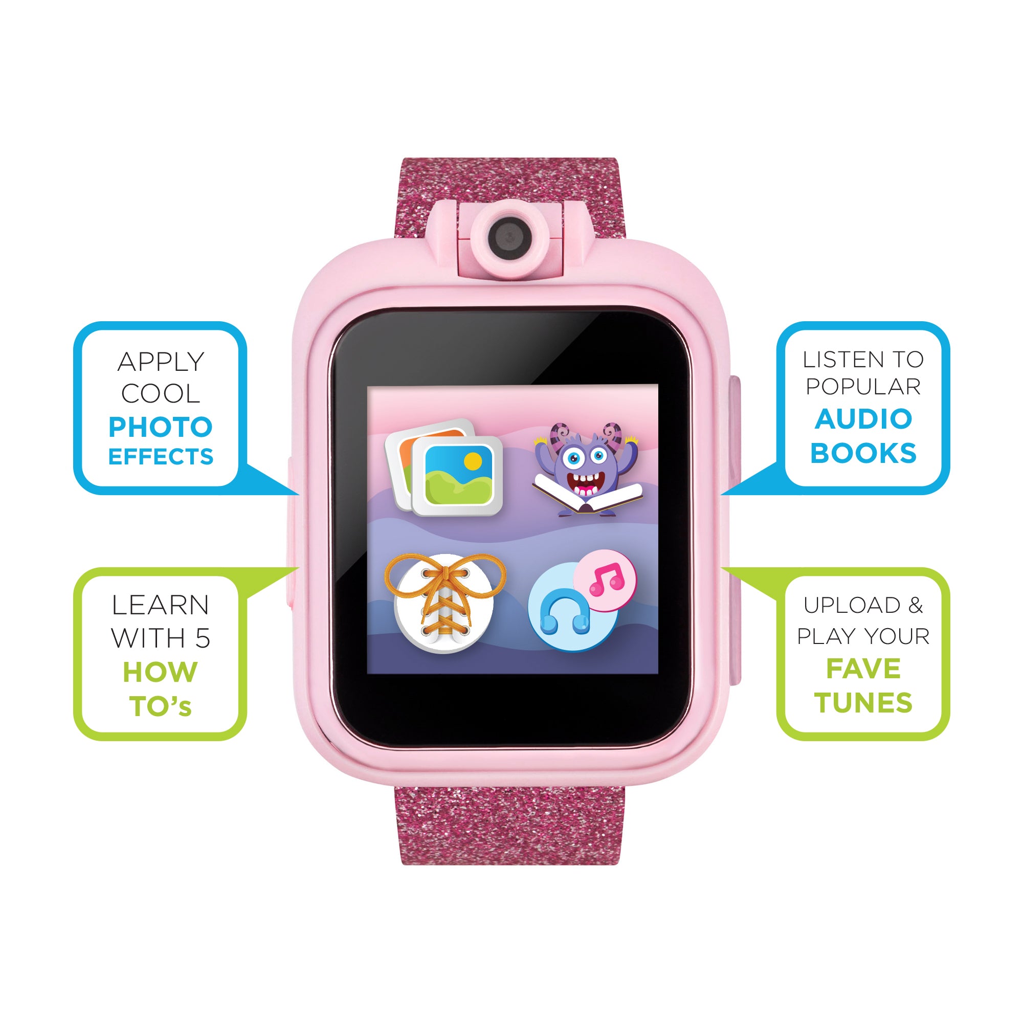 PlayZoom 2 Kids Smartwatch with Headphones: Pink Rainbow Glitter affordable smart watch with headphone