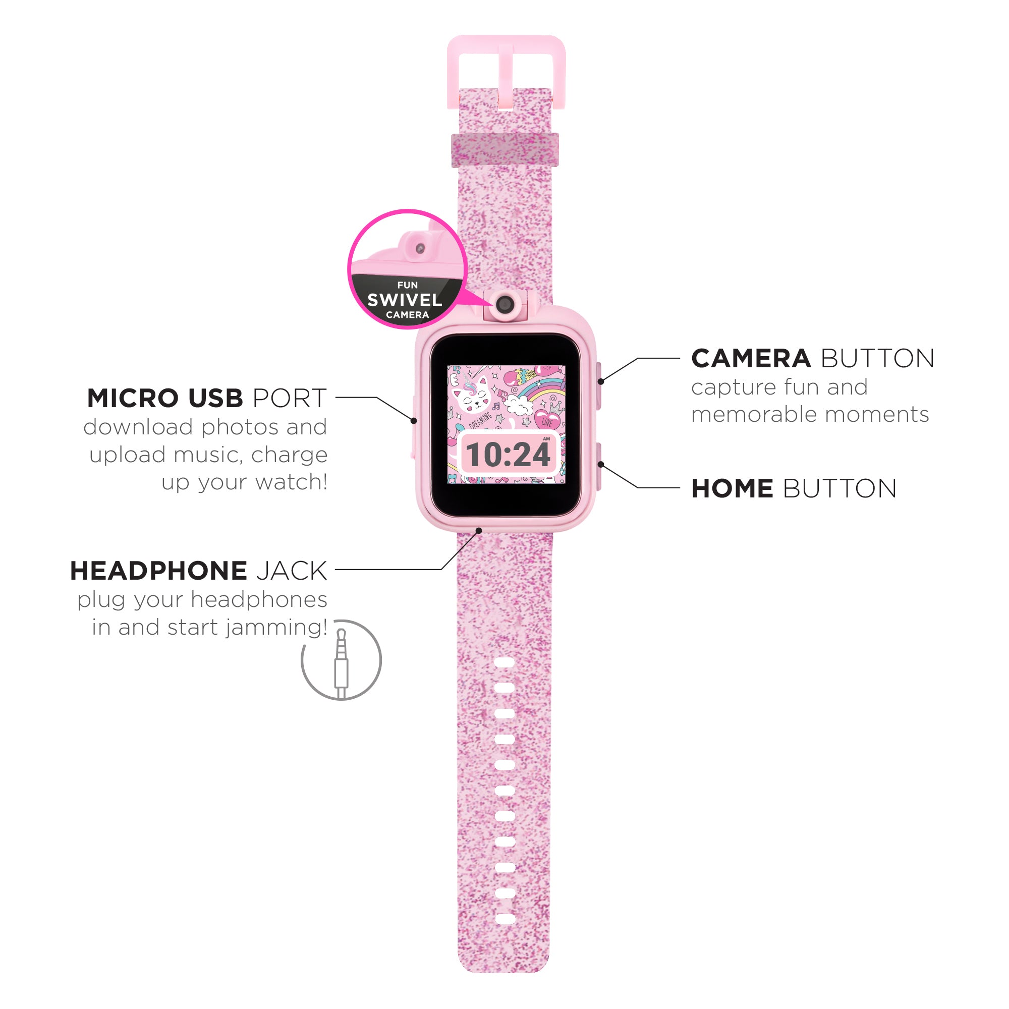 PlayZoom 2 Kids Smartwatch with Headphones: Pink Sparkle affordable smart watch with headphones