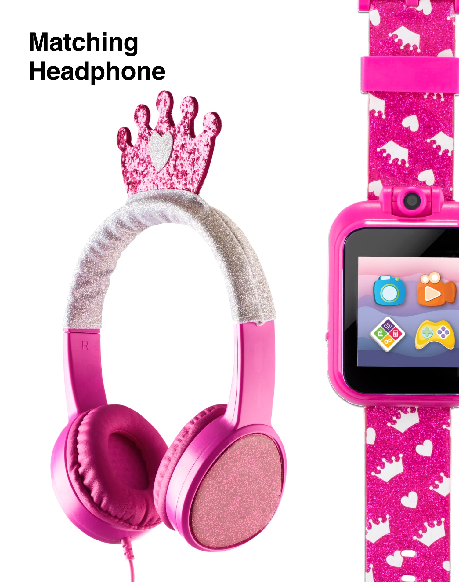 PlayZoom Kids Smartwatch with Headphones: Fuchsia Multi with Crown affordable smart watch with headphones